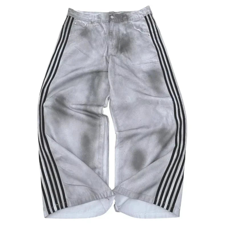 Y2K Baggy Jeans High Quality Embroidered Striped Harajuku Sweatpants Men Women Hip Hop Streetwear Casual Mopping Wide Leg Denim