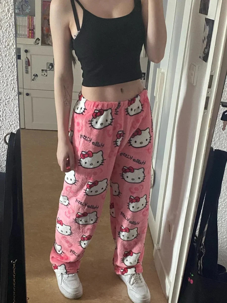 Y2K Hello Kitty Pajamas Pants Sanrio Anime Women's Pajama Pants Cartoon Couple Home Sleepwear Trousers Leisure Home Clothing