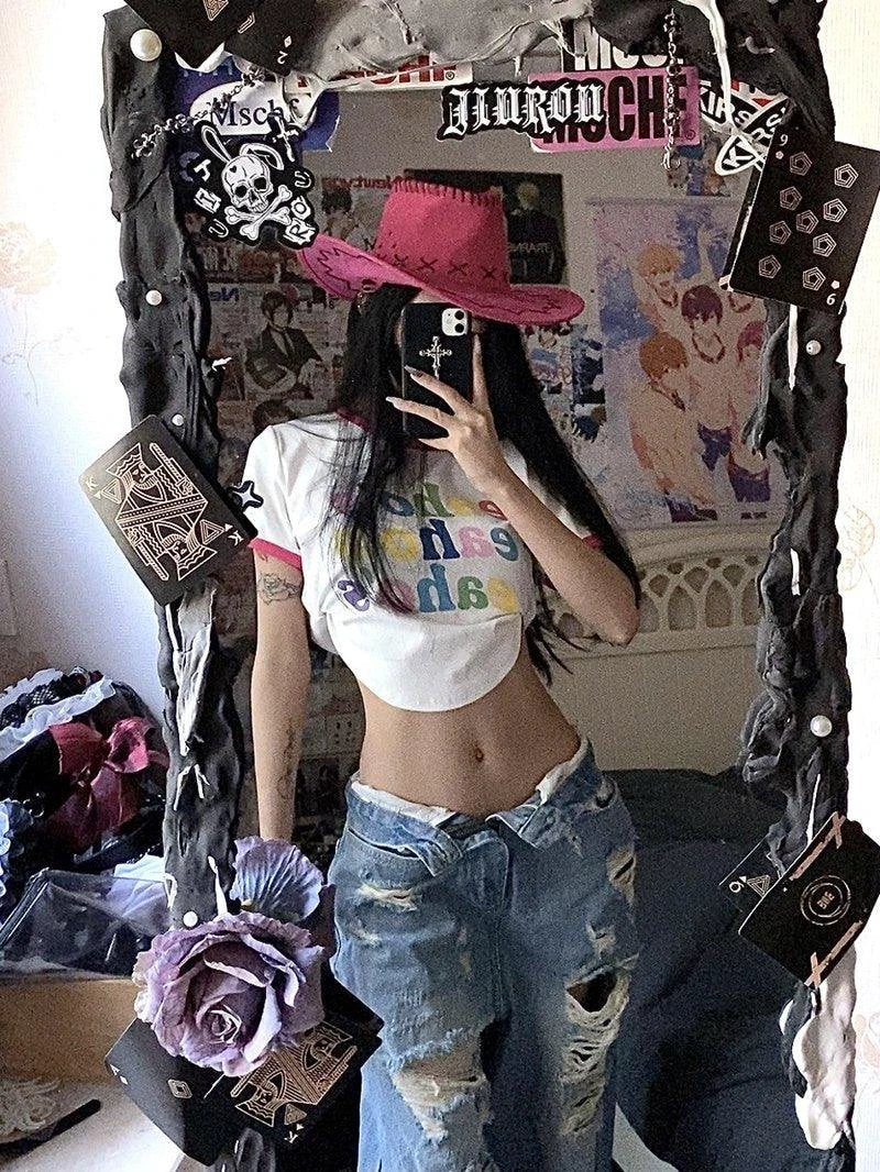 Plus Size American High Street Wide Leg Ripped Denim Women's Summer Retro High Waist Straight-leg Loose Mop Pants Pants