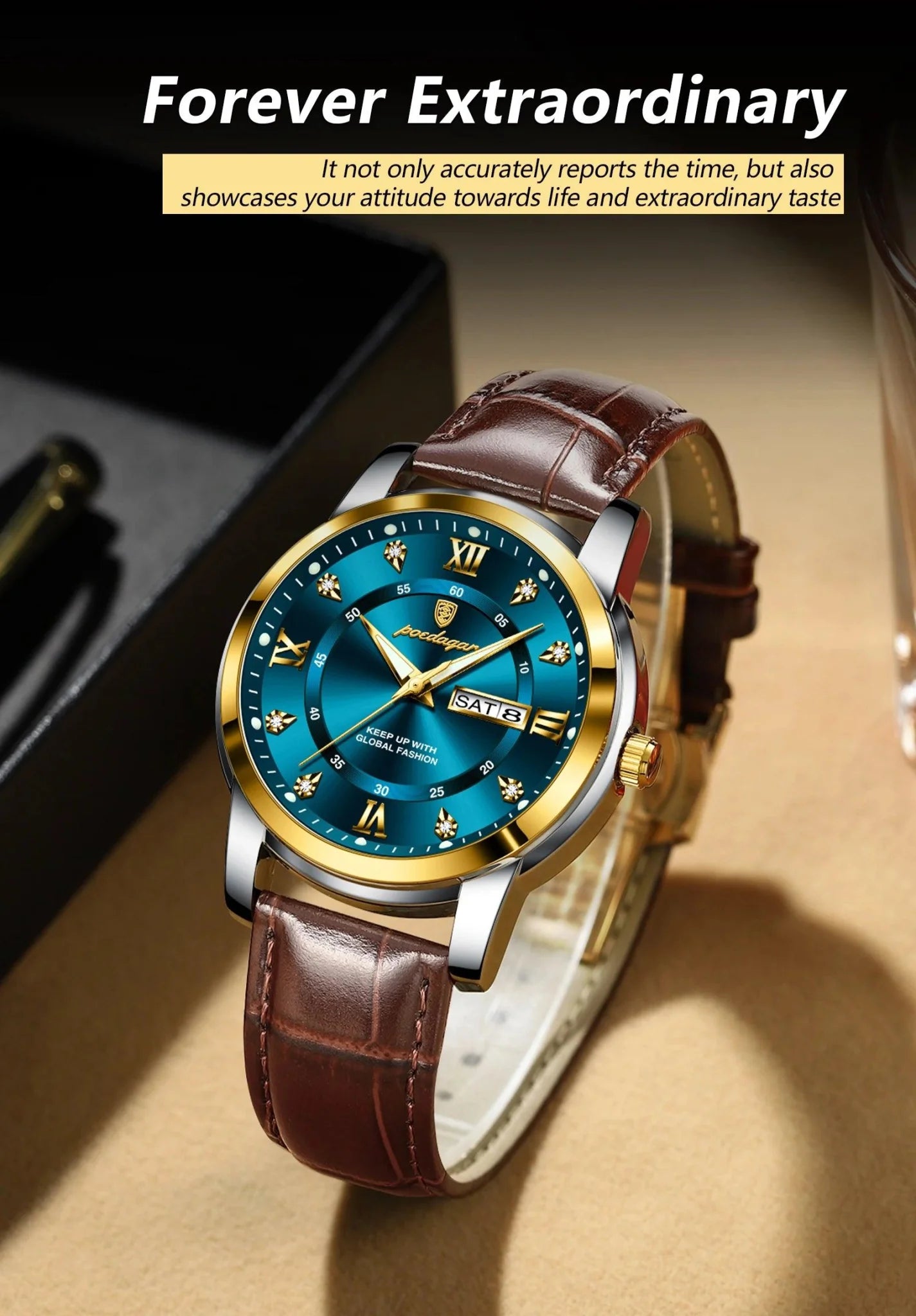 POEDAGAR Luxury Men's Quartz Watch - Waterproof, Luminous, Date Display, High-Quality Leather Strap, Sporty Design