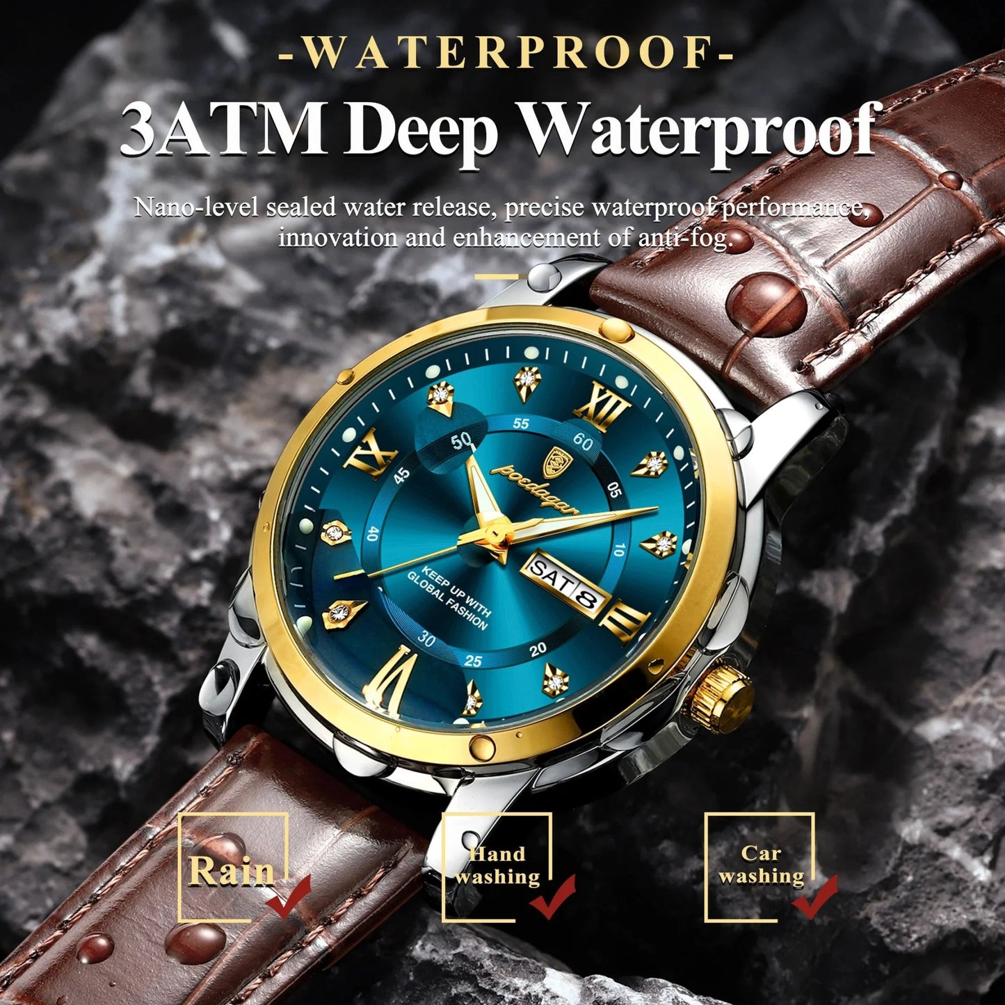 POEDAGAR Luxury Men's Quartz Watch - Waterproof, Luminous, Date Display, High-Quality Leather Strap, Sporty Design