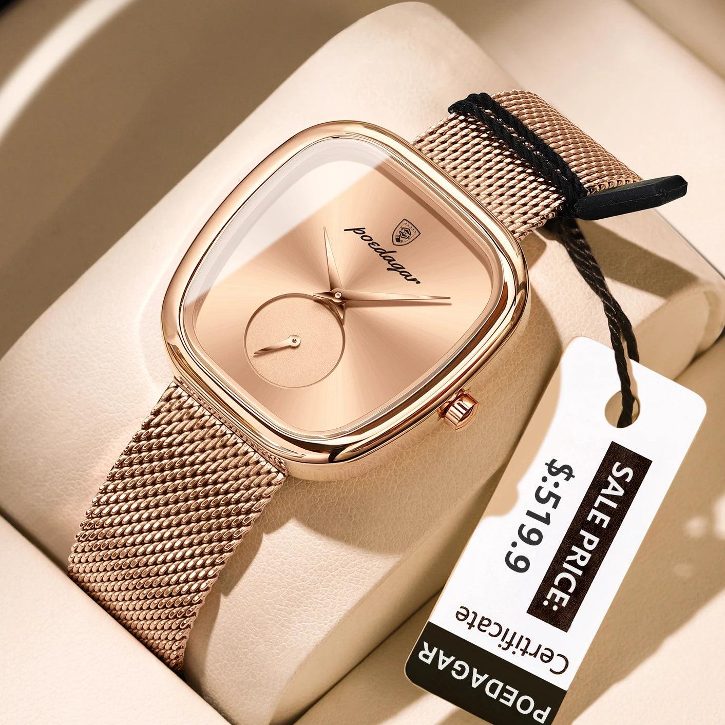 POEDAGAR Elegant Women's Mesh Watch - Waterproof Stainless Steel Quartz Timepiece for Stylish Ladies