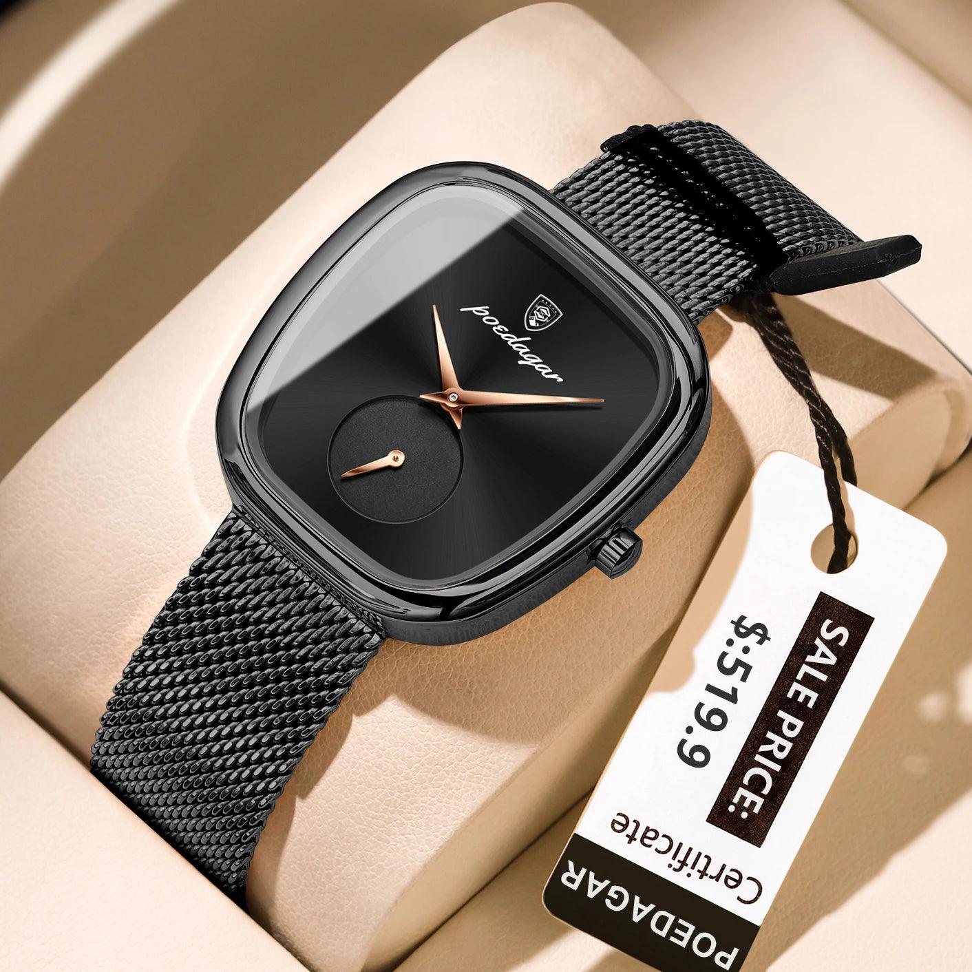 POEDAGAR Elegant Women's Mesh Watch - Waterproof Stainless Steel Quartz Timepiece for Stylish Ladies