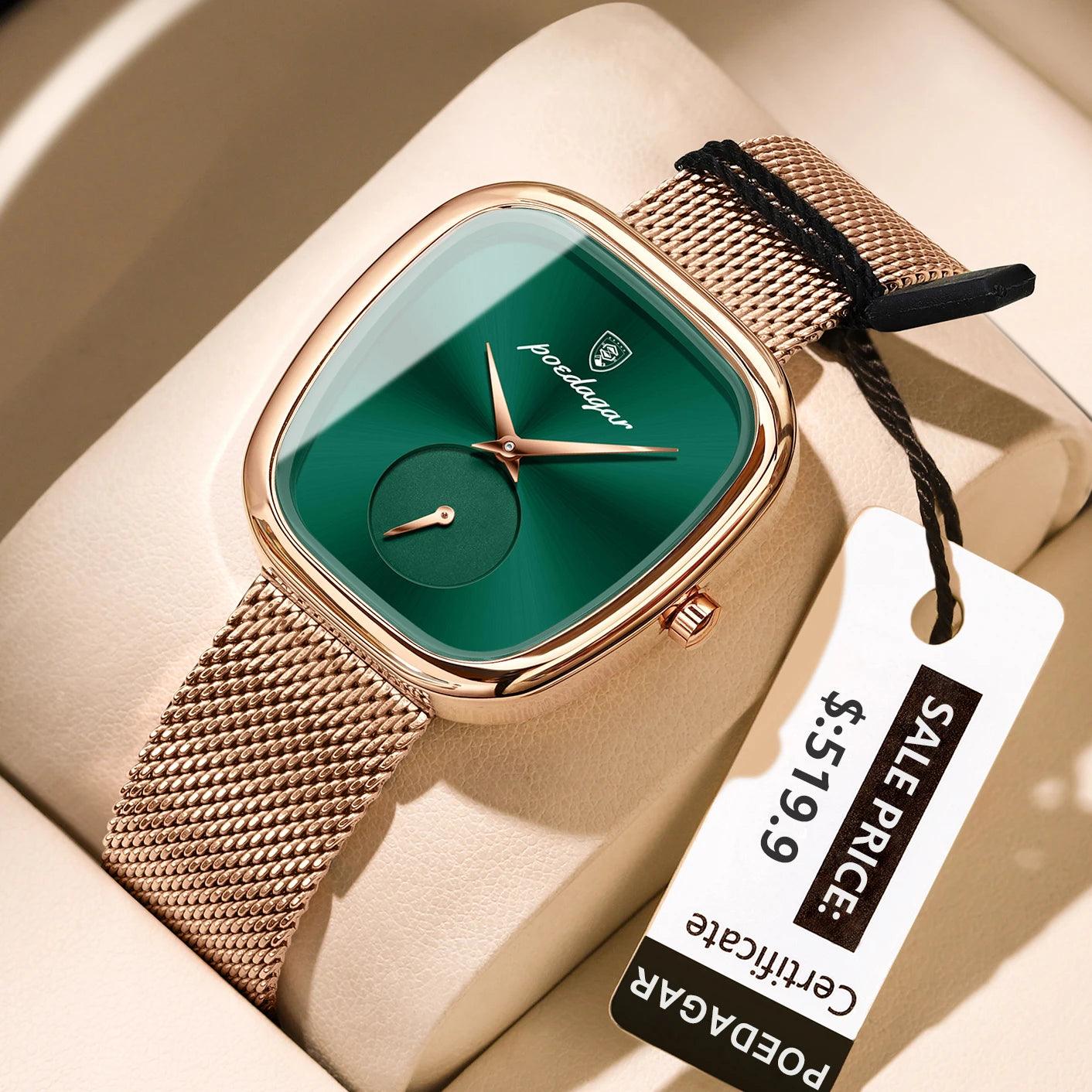 POEDAGAR Elegant Women's Mesh Watch - Waterproof Stainless Steel Quartz Timepiece for Stylish Ladies