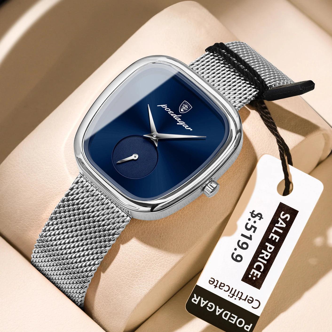 POEDAGAR Elegant Women's Mesh Watch - Waterproof Stainless Steel Quartz Timepiece for Stylish Ladies