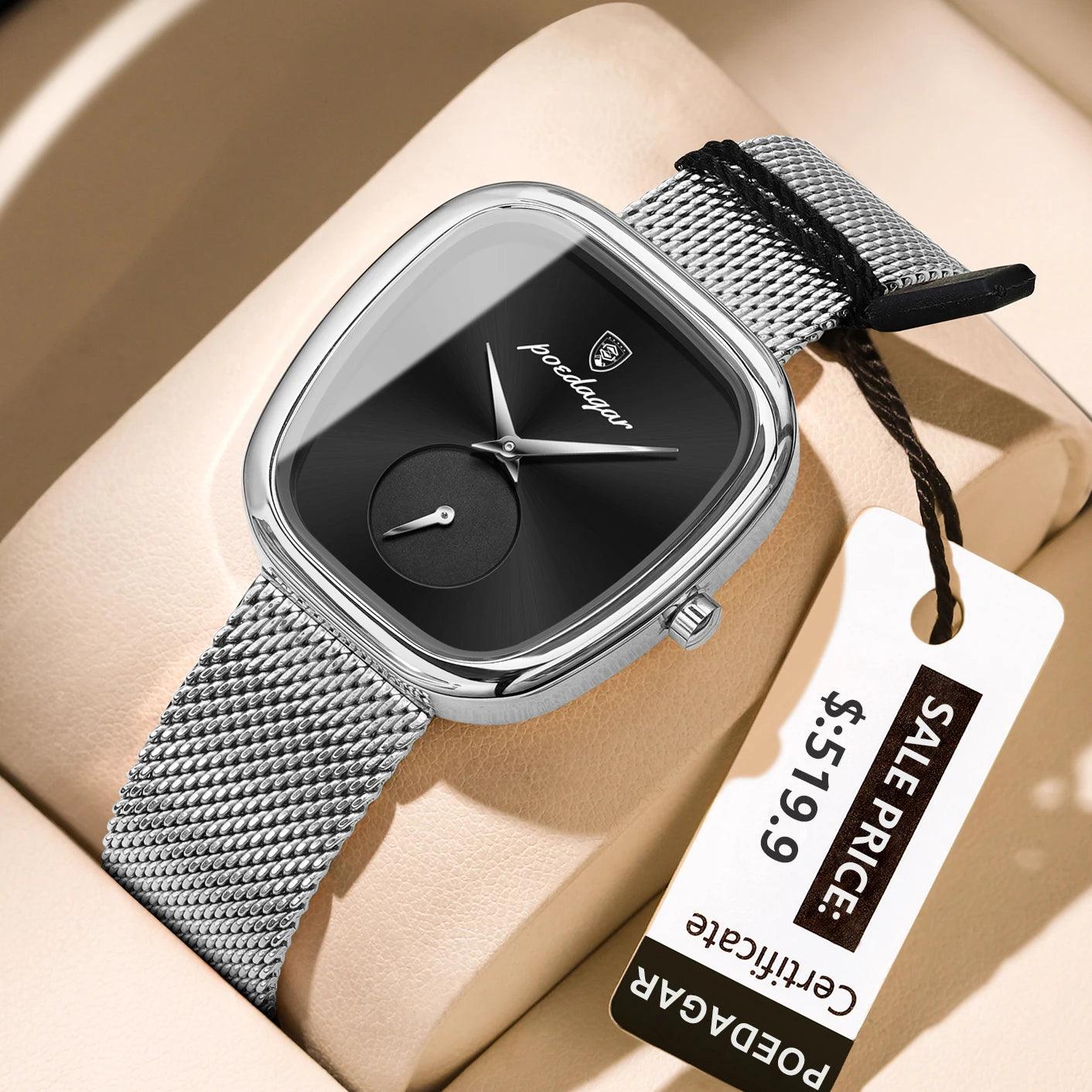 POEDAGAR Elegant Women's Mesh Watch - Waterproof Stainless Steel Quartz Timepiece for Stylish Ladies