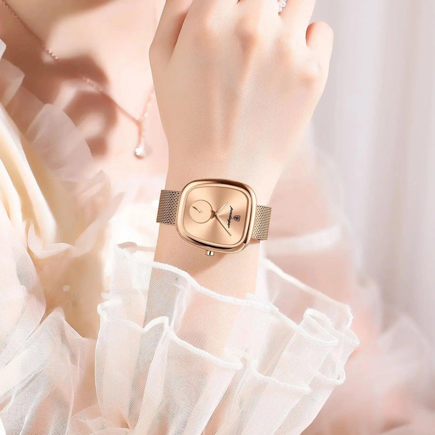 POEDAGAR Elegant Women's Mesh Watch - Waterproof Stainless Steel Quartz Timepiece for Stylish Ladies