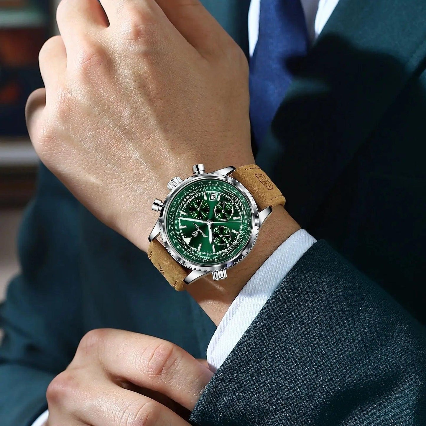 POEDAGAR Men's Luxury Quartz Chronograph Watch - Waterproof, Luminous, Leather - Military Sports Style