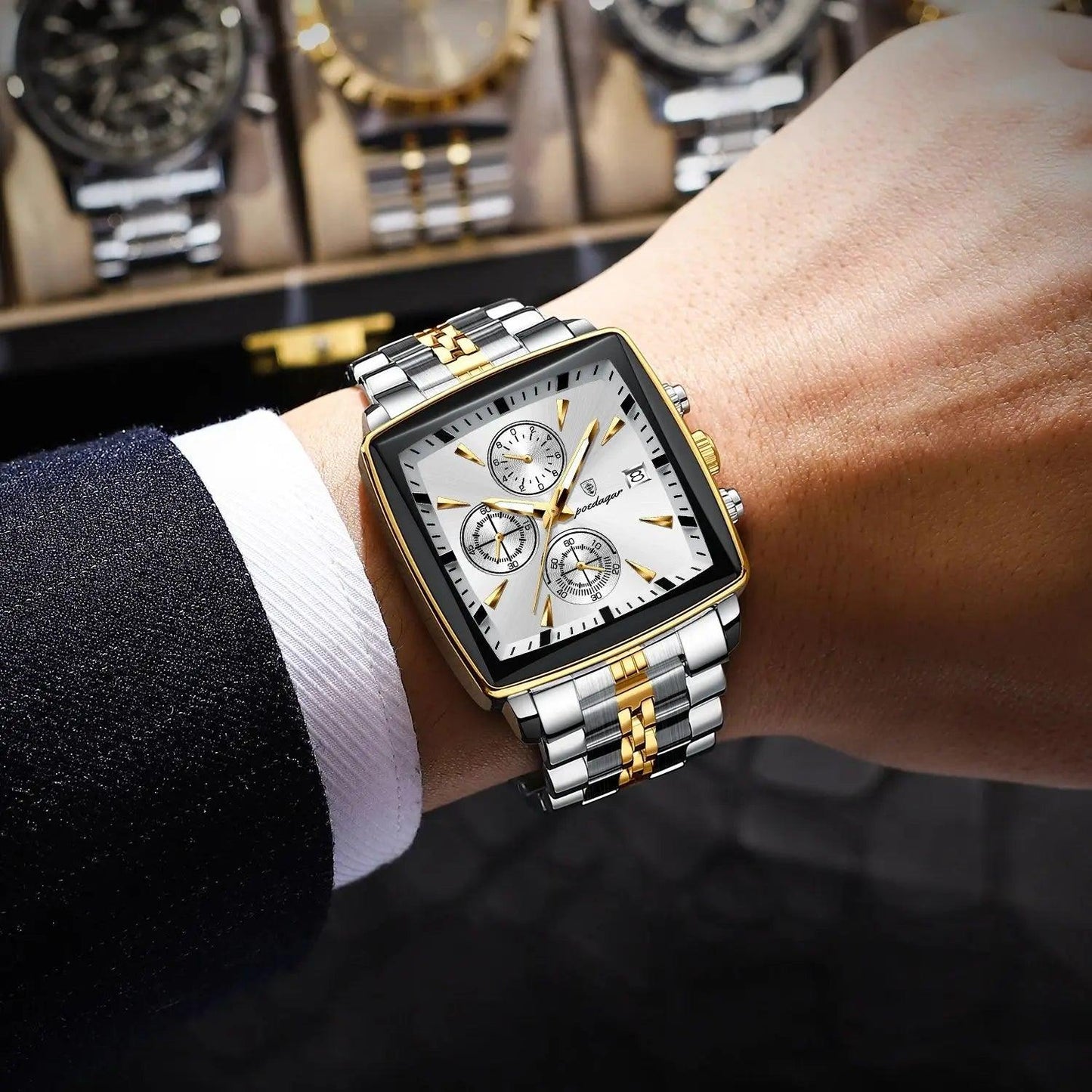 POEDAGAR Luxury Chronograph Men's Watch - Waterproof, Luminous, Stainless Steel, Sporty Design