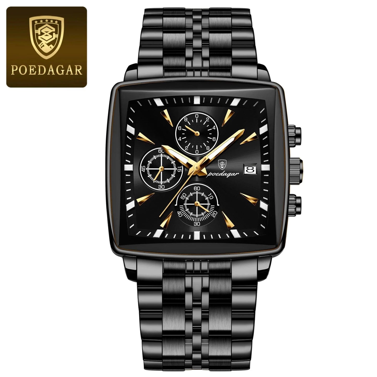 POEDAGAR Luxury Chronograph Men's Watch - Waterproof, Luminous, Stainless Steel, Sporty Design