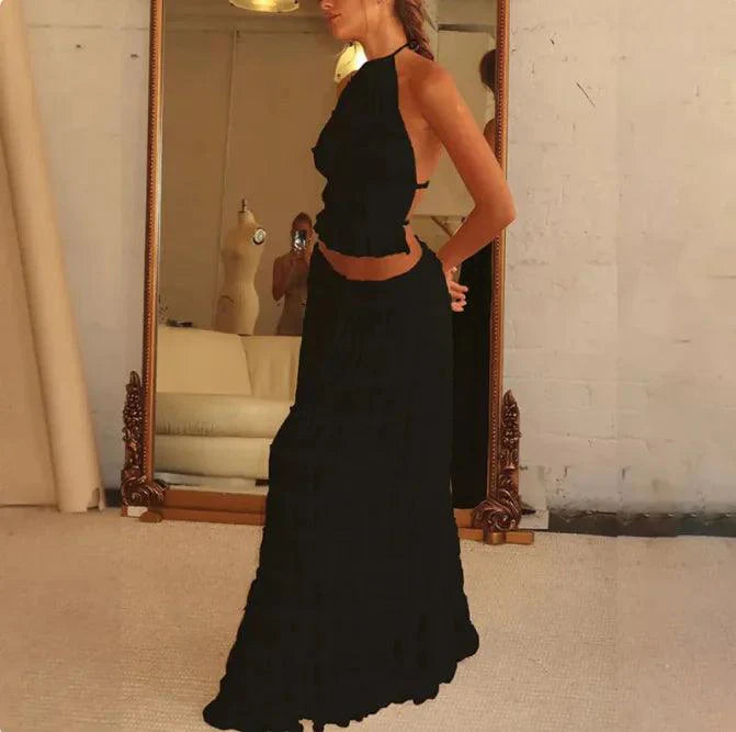 2-Piece Chic Halter Dress Suit Set