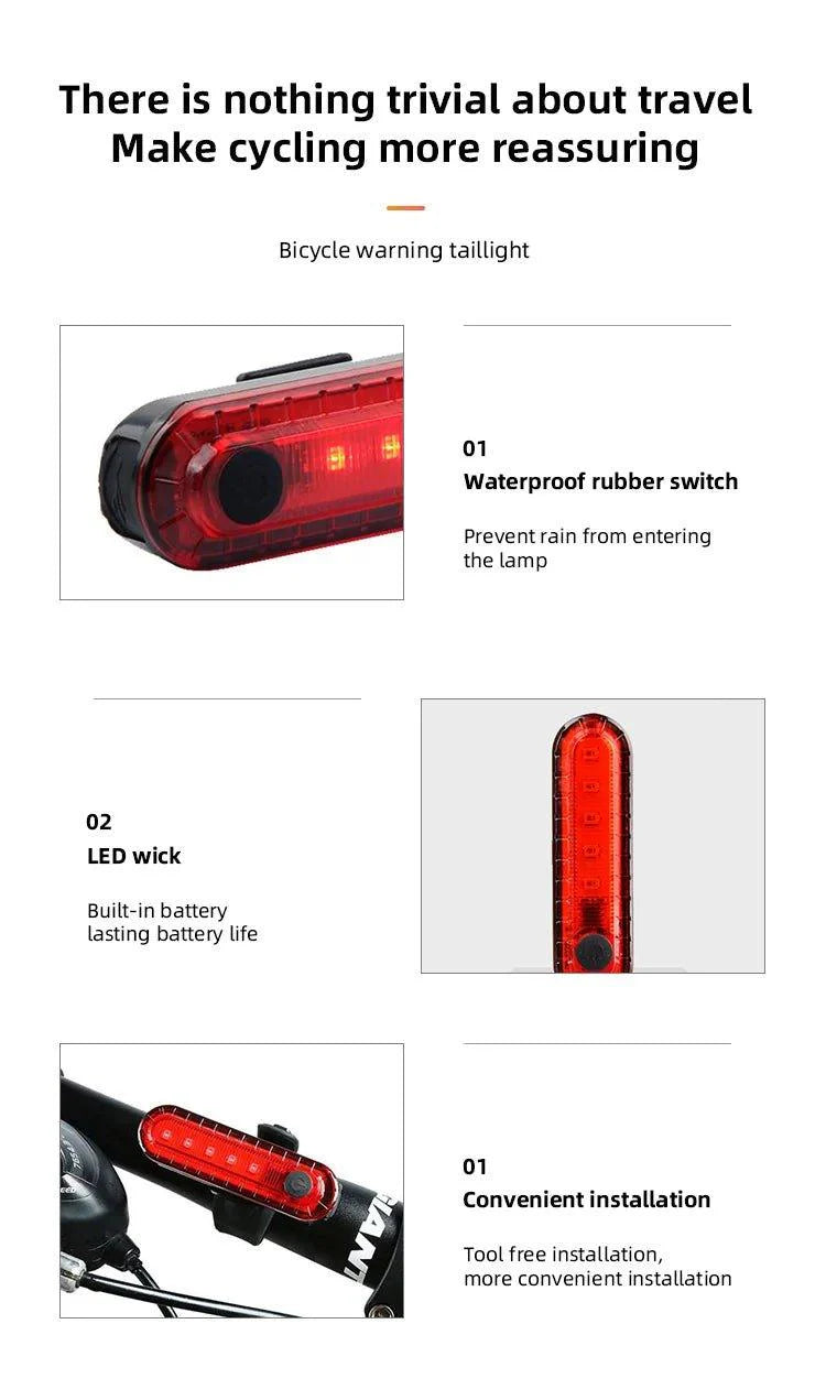 Rear Bike Tail Light USB Rechargeable Red Ultra Bright Taillights Fit On Bicycle Easy to Install for Cycling Safety