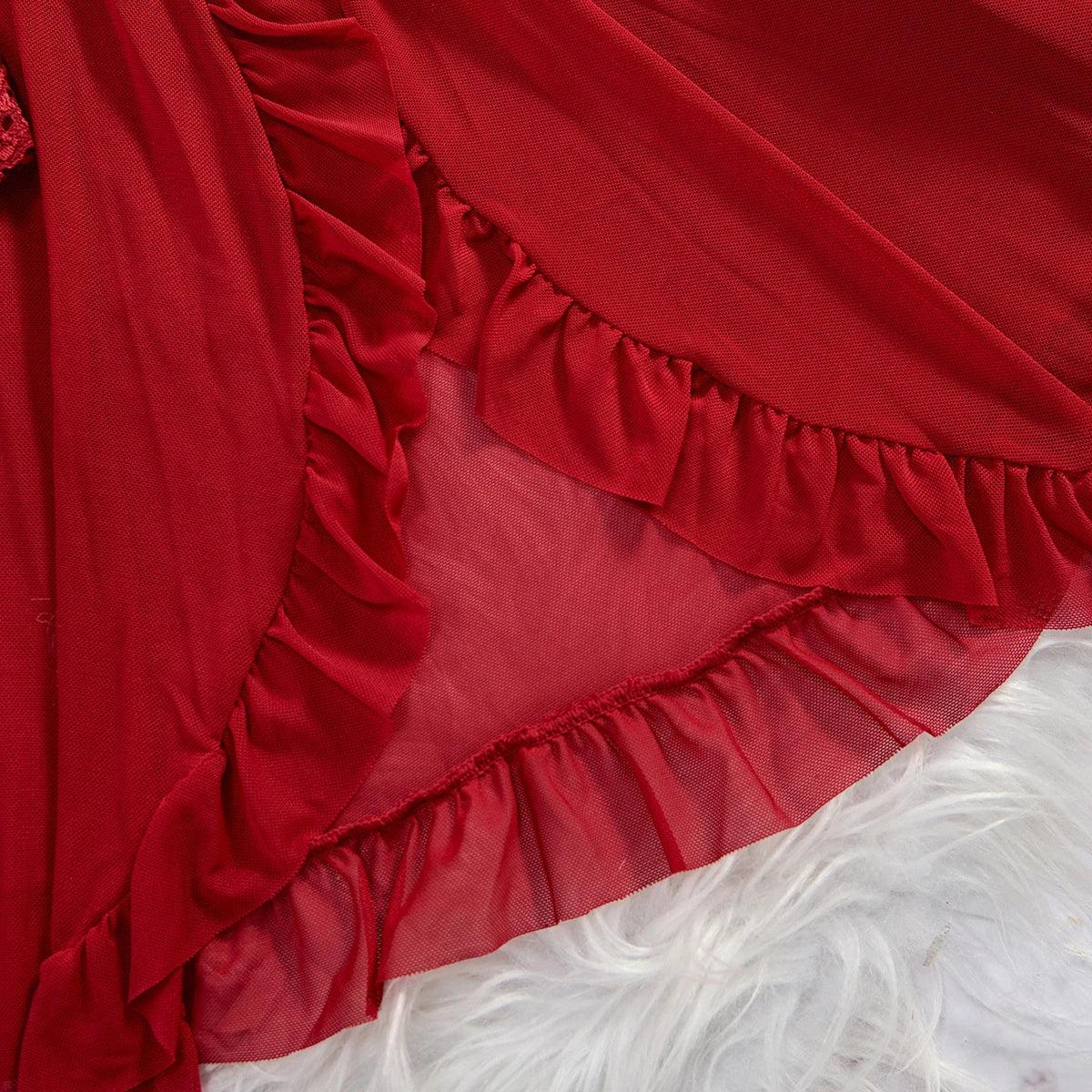 Seductive Lace Nightdress & Panty Set - Transparent Red Sleepwear for Confident Women