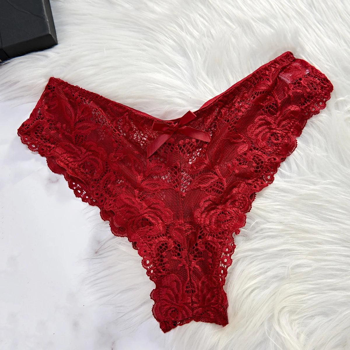 Seductive Lace Nightdress & Panty Set - Transparent Red Sleepwear for Confident Women