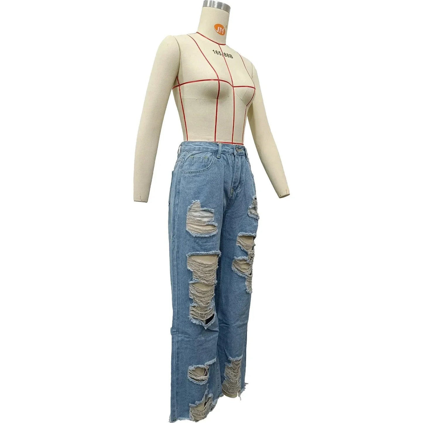 Burnt Flower High Waist Jeans - Trendy Women's Casual Denim Trousers for Spring/Summer 2025