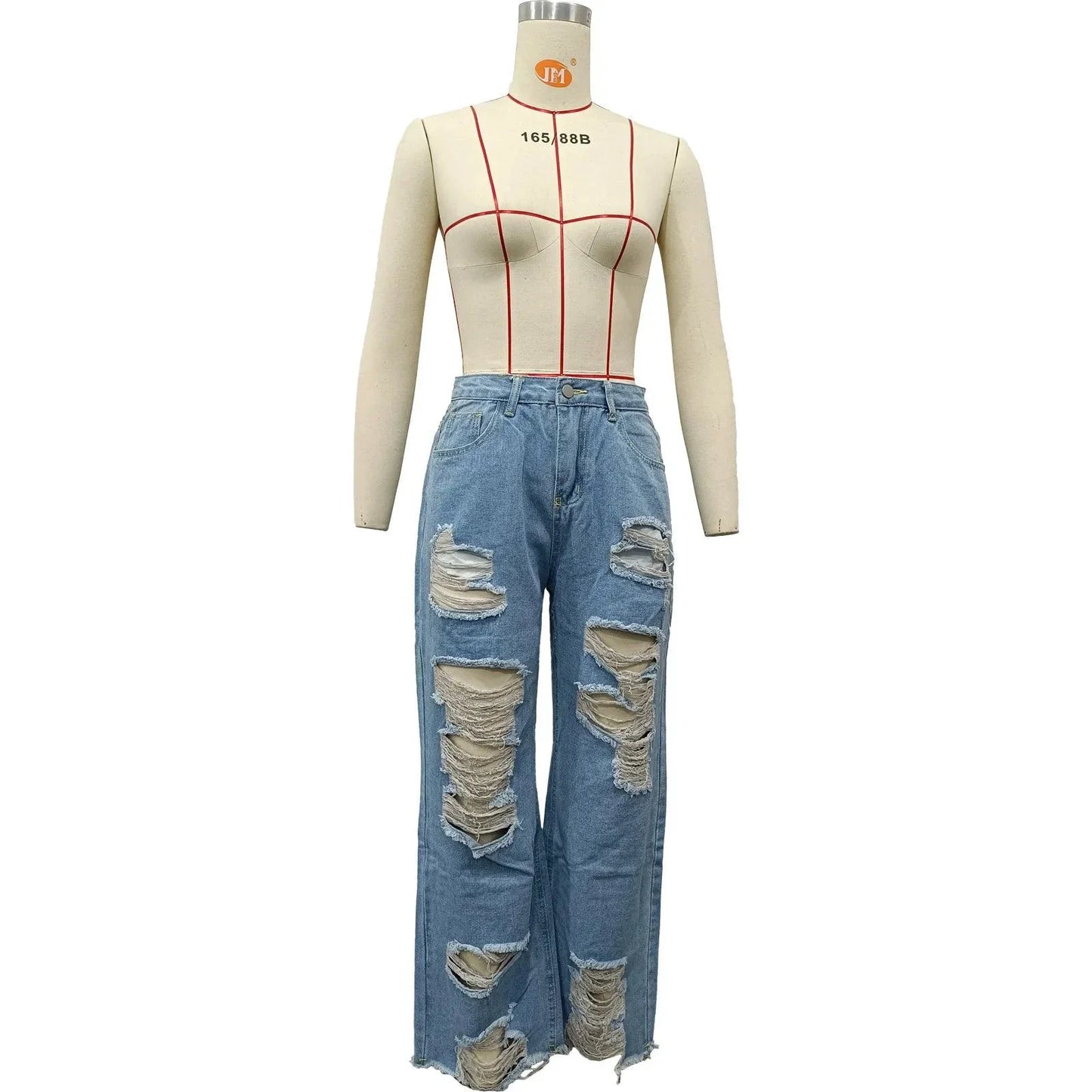 Burnt Flower High Waist Jeans - Trendy Women's Casual Denim Trousers for Spring/Summer 2025