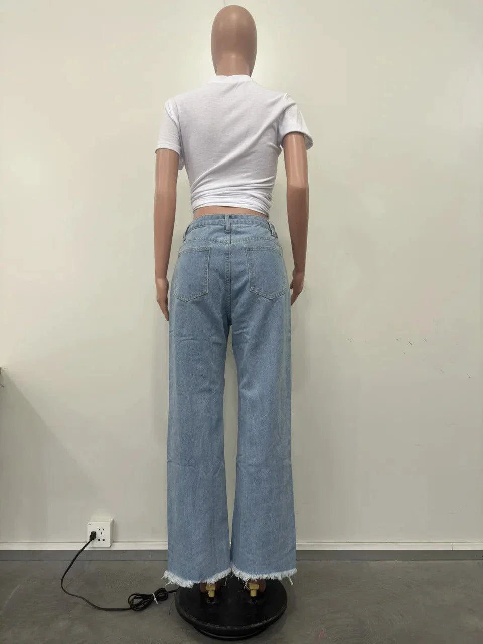 Burnt Flower High Waist Jeans - Trendy Women's Casual Denim Trousers for Spring/Summer 2025