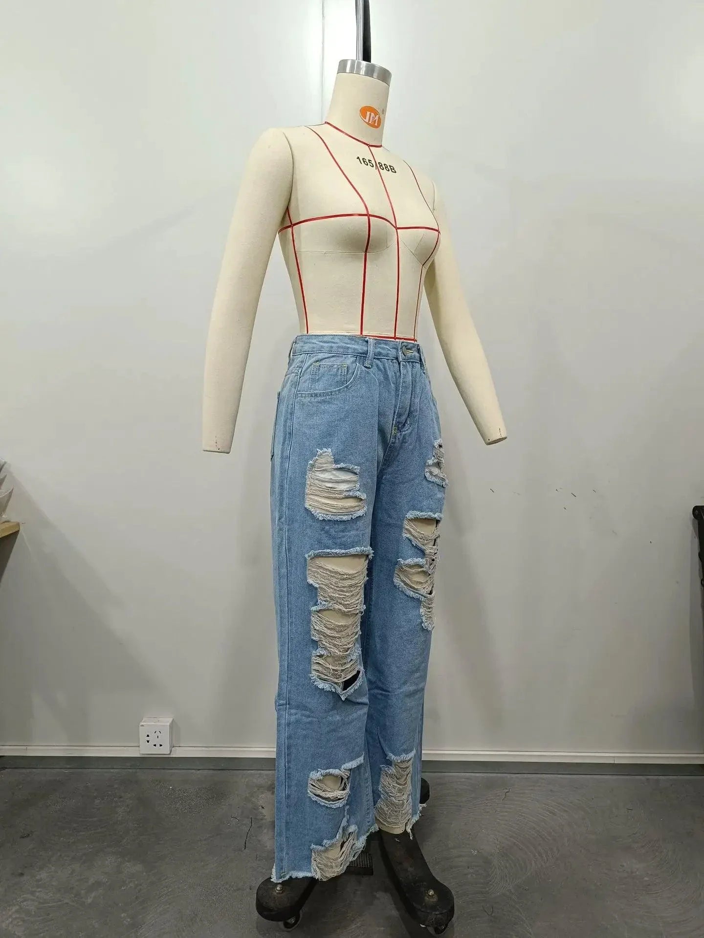 Burnt Flower High Waist Jeans - Trendy Women's Casual Denim Trousers for Spring/Summer 2025