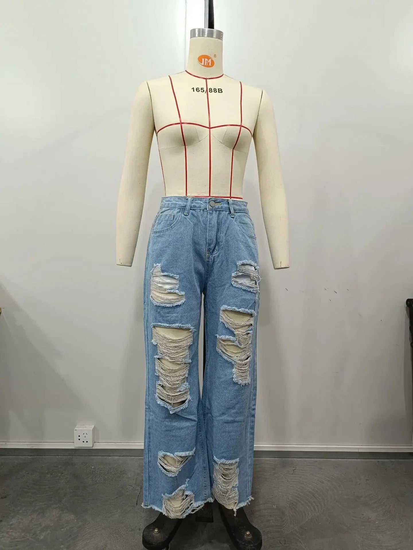 Burnt Flower High Waist Jeans - Trendy Women's Casual Denim Trousers for Spring/Summer 2025