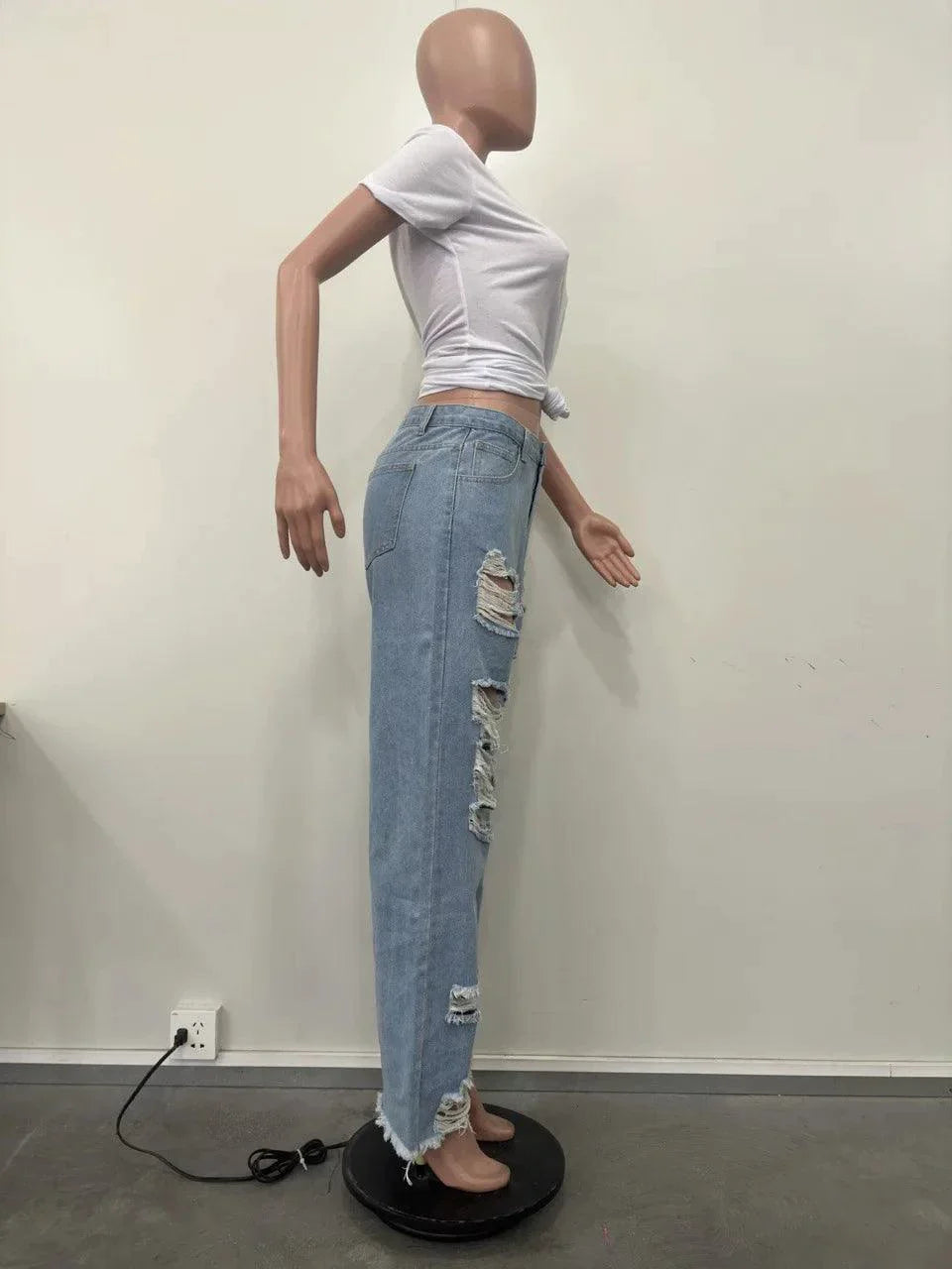 Burnt Flower High Waist Jeans - Trendy Women's Casual Denim Trousers for Spring/Summer 2025