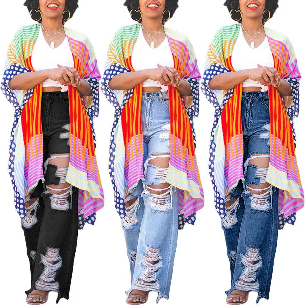 Burnt Flower High Waist Jeans - Trendy Women's Casual Denim Trousers for Spring/Summer 2025