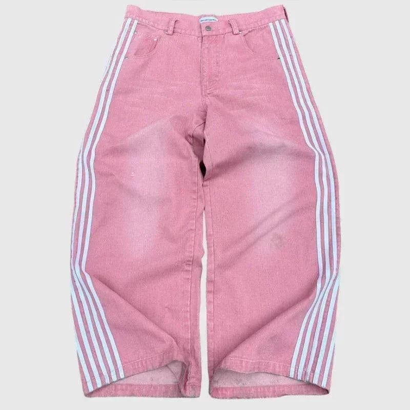 Y2K Baggy Jeans Harajuku vintage Striped Embroidered high quality Sweatpants men women Hip Hop Casual wide leg jeans streetwear