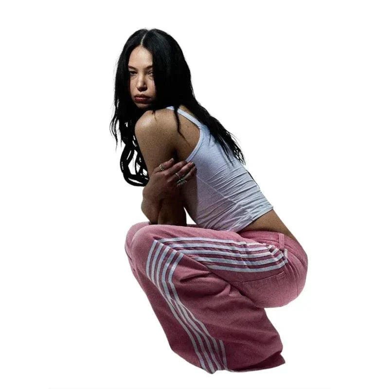 Y2K Baggy Jeans Harajuku vintage Striped Embroidered high quality Sweatpants men women Hip Hop Casual wide leg jeans streetwear
